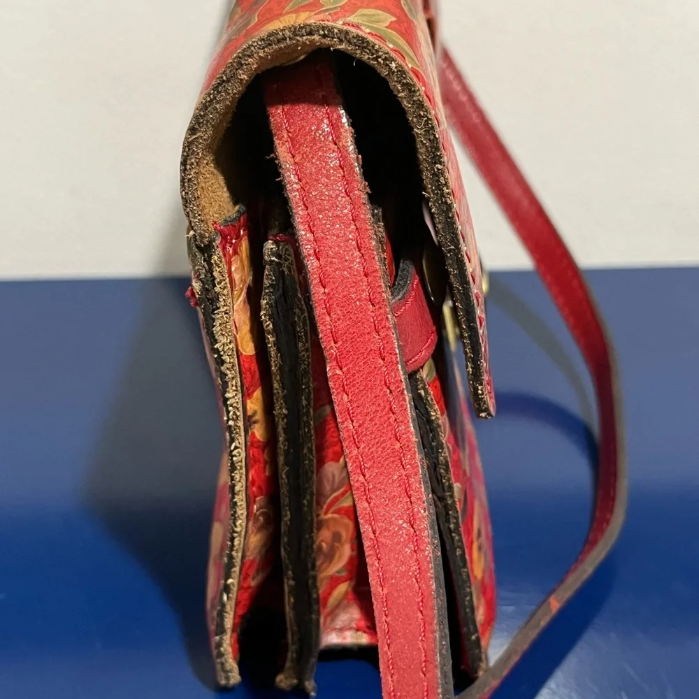 Patricia Nash Red Floral Bellizzi XBody Organizer Leather Purse Bag Rosso Fiore - Picture 3 of 9